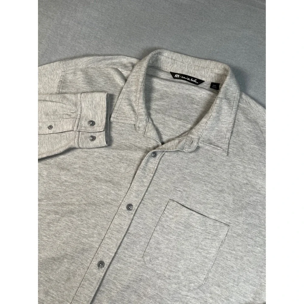 Travis Mathew Long Sleeve Button Shirt 3XL gray Waffle knit performance poly New